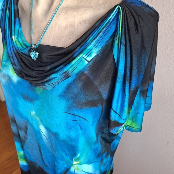 Worthington Black and Blue Print Patterned Dressy Blouse Size XL - Picture 3 of 9